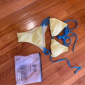 Shein NWT Yellow Bikini with Blue Ties Small